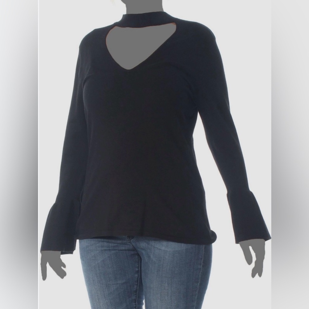 NWT INC Black V-Neck Choker Neck Long Sleeve Top